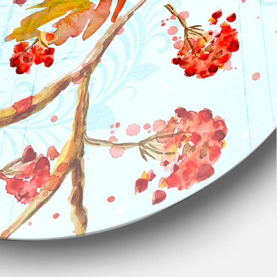 Designart - Two Birds On Branches During Autumn - Traditional Metal Circle Wall Art